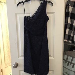 Watters & Watters one-shoulder lace cocktail dress